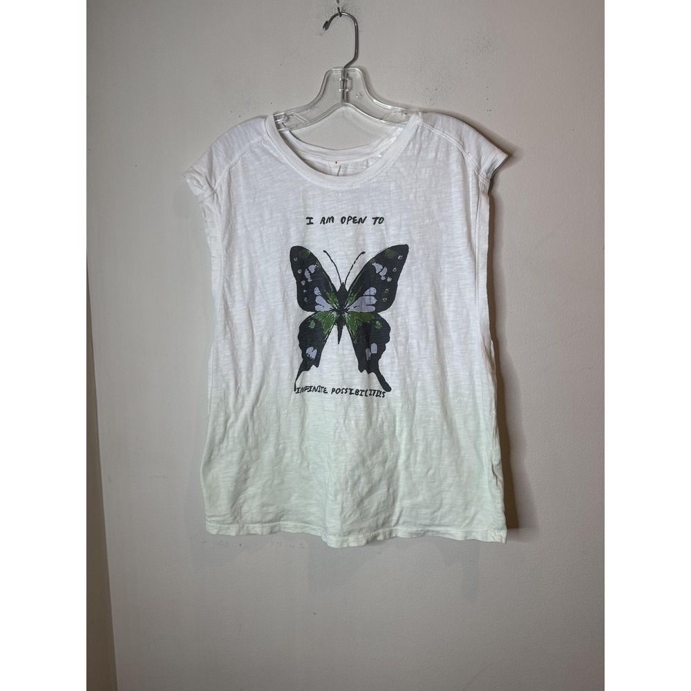 Pilcro Shirt Womens Large White Butterfly Inspirational Graphic Tee Top Slub
